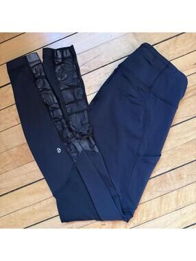 Lululemon Nothing To Hide Ruched Run Crop Leggings Black Pockets - Size 10